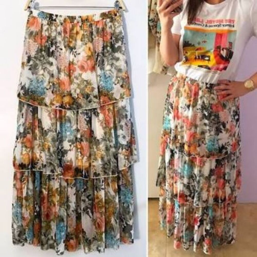 Painted Treads Floral Tea Party Layered Skirt Medium